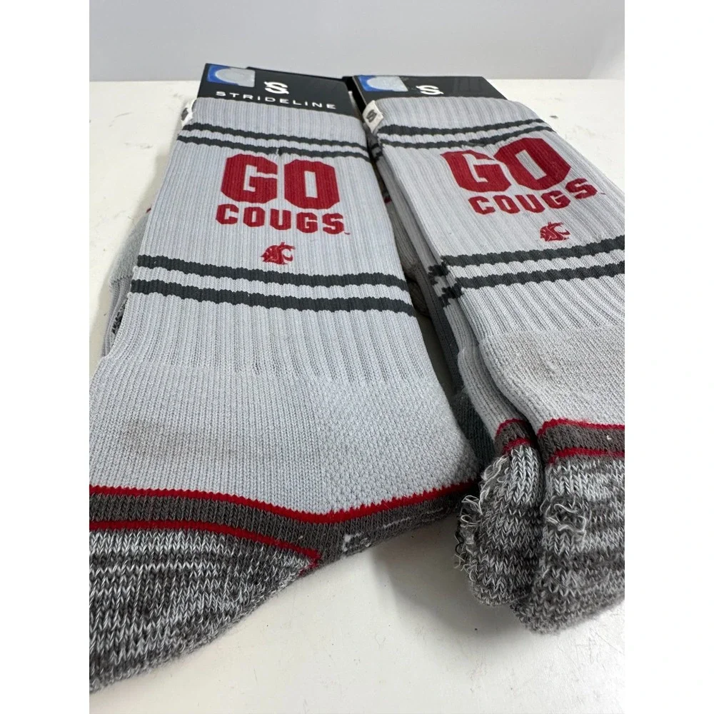 Lot Of 2 Strideline Washington State Cougars Go Cougs Socks Gray‎ Size 6-12 NWT